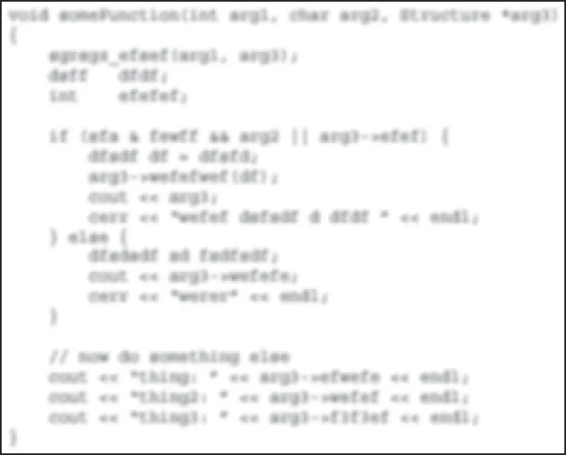 A snapshot of code that has been purposely blurred so that you do not focus on the content.