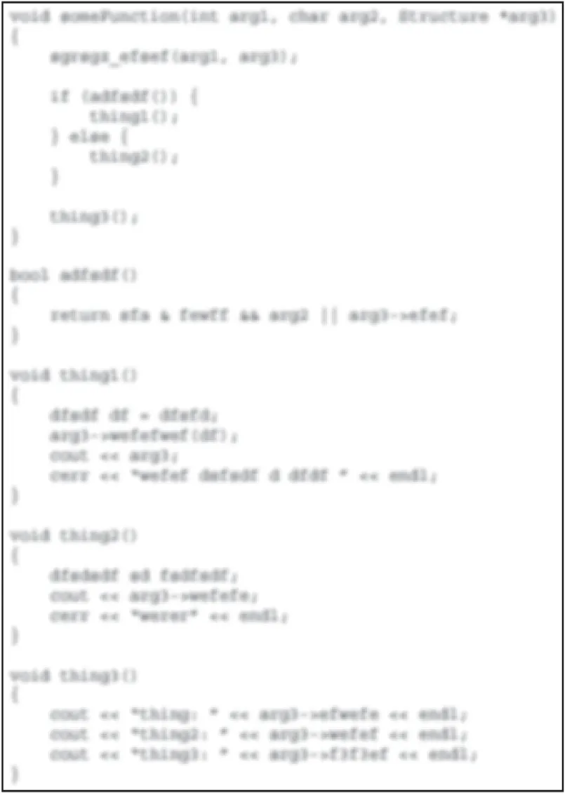 A snapshot of code that has been purposely blurred so that you do not focus on the content. This code has better decomposition.